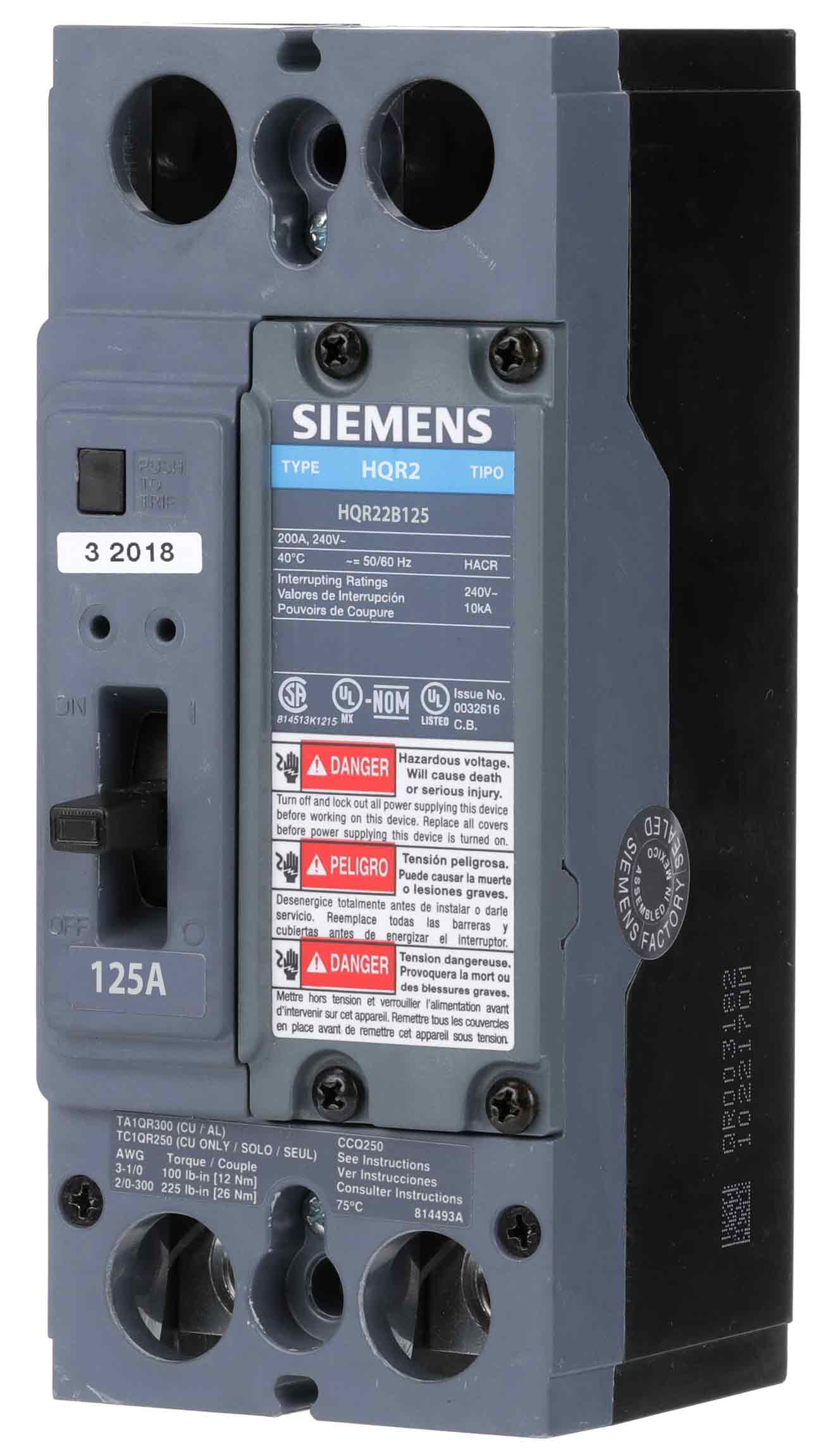 HQR22B125L - Siemens - 125 Amp Molded Case Circuit Breaker