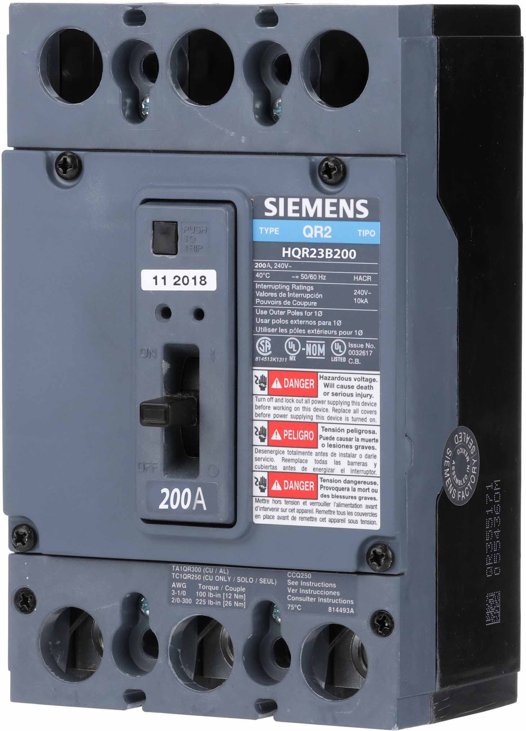 HQR23B200HL - Siemens - 200 Amp Molded Case Circuit Breaker